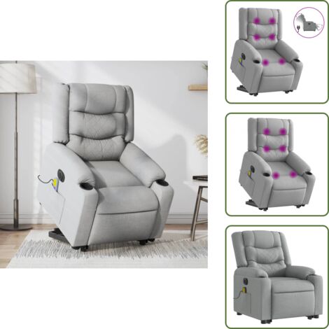 Poltrona per anziani - vidaXL Poltrona Alzapersona Massaggi Elettrica Grigio Chiaro Tessuto - Poltrona con vibrazione