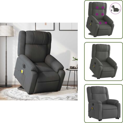 Poltrona per anziani - vidaXL Poltrona Alzapersona Massaggi Elettrica Grigio Scuro Tessuto - Poltrona con vibrazione