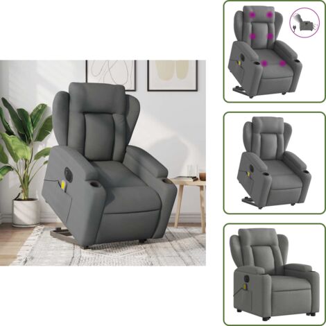 Poltrona per anziani - vidaXL Poltrona Alzapersona Massaggi Elettrica Grigio Scuro Tessuto - Poltrona con vibrazione