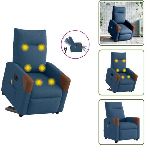 Poltrona per anziani - vidaXL Poltrona Alzapersona Massaggi Elettrica Reclinabile Blu Tessuto - Massaggio senza riscaldamento