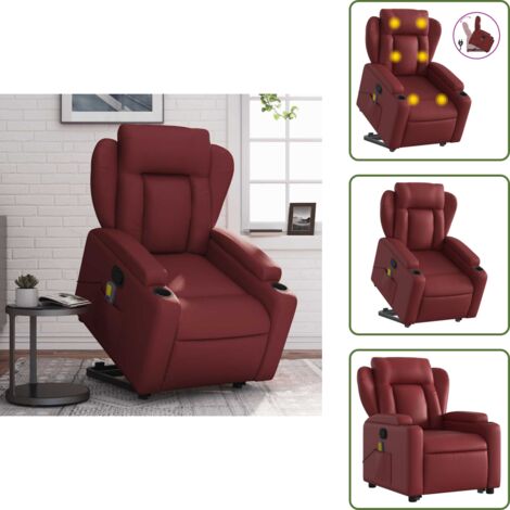 Poltrona per anziani - vidaXL Poltrona Alzapersone Massaggi Reclinabile Rosso Vino Similpelle - Poltrona con vibrazione