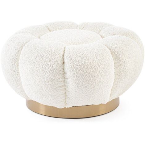 Poltrona Pouf "Florel" per interno, con rivestimento effetto boucle da Ø65 x 35h cm -Bianco