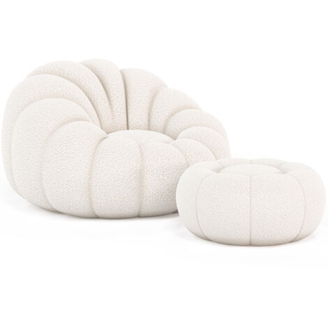 Poltrona Pouf Imbottita - Bouclé Bianco - Rubi Bianco