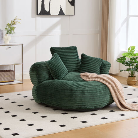 Poltrona Pouf Relax con Braccioli e Schienale Alto, 3 Cuscini, Comfort Ergonomico in Velluto a Coste Verde Smeraldo
