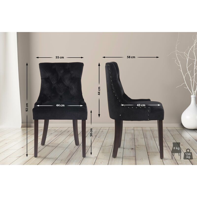 Legno di caucci/ù Blu Antico Sedia Soggiorno Tavolo Moderna in Tessuto Imbottita con Alto Schienale CLP Poltrona da Pranzo Aberdeen Stile Chesterfield