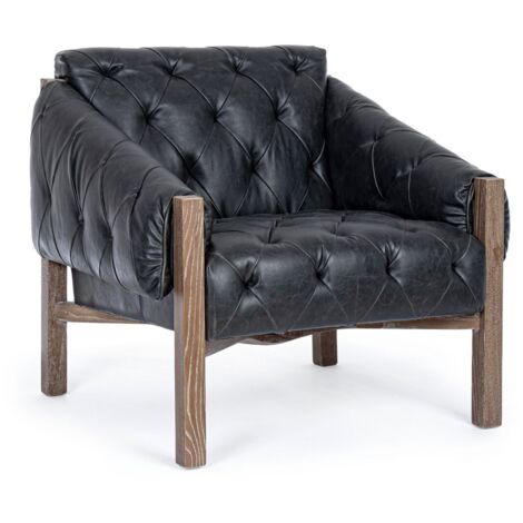Poltrona "Raymond" per interno, Struttura E Schienale In Legno Di Frassino, Rivestimento (Non Sfoderabile) In Similpelle 83 x 85 x 85h cm -Nero