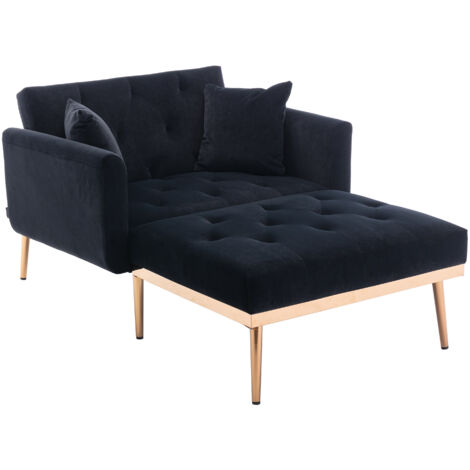 Poltrona Reclinabile 165x90x77 cm, Rivestimento Sfoderabile, Doppio Cuscino, Velluto Nero, per Camera e Studio