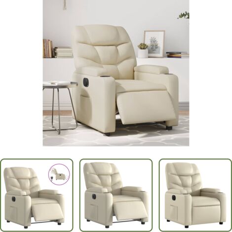 Poltrona reclinabile con motore -  Poltrona Reclinabile Elettrica Crema in Similpelle