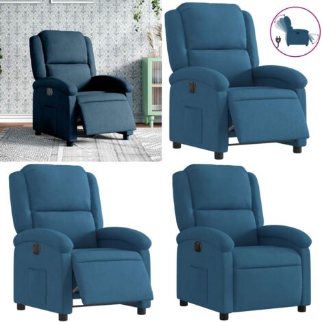 Poltrona Reclinabile Elettrica Blu in Velluto - Reclinazione automatica - Seduta in velluto