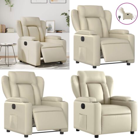 Poltrona Reclinabile Elettrica Crema in Similpelle - Poltrona reclinabile con motore - Seduta elettrica