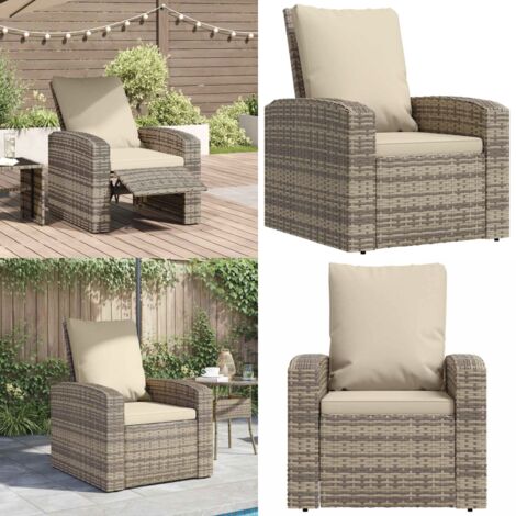 Poltrona Reclinabile Giardino Cuscini Marrone Chiaro Polyrattan - Poltrona reclinabile - Cuscino da giardino