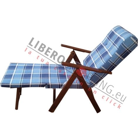 Poltrona reclinabile in legno con poggiapiedi e tessuto Blu Quadri MOLISANA