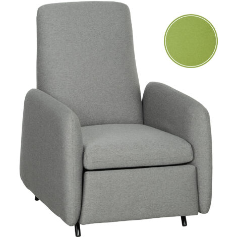Poltrona reclinabile manuale relax con poggiapiedi, tessuto effetto lino, grigia