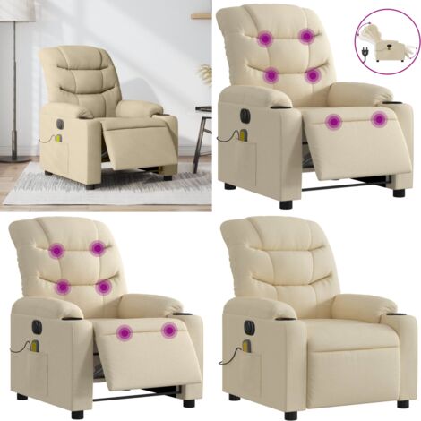 Poltrona Reclinabile Massaggiante Elettrica Crema in Tessuto - Reclinazione elettrica - Massaggio con vibrazione