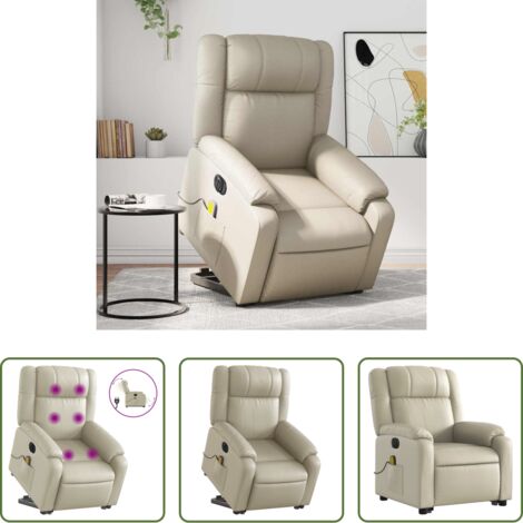 Poltrona reclinabile -  Poltrona Alzapersona Elettrica Reclinabile Crema in Similpelle