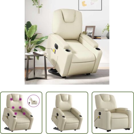 Poltrona reclinabile -  Poltrona Alzapersona Elettrica Reclinabile Crema in Similpelle