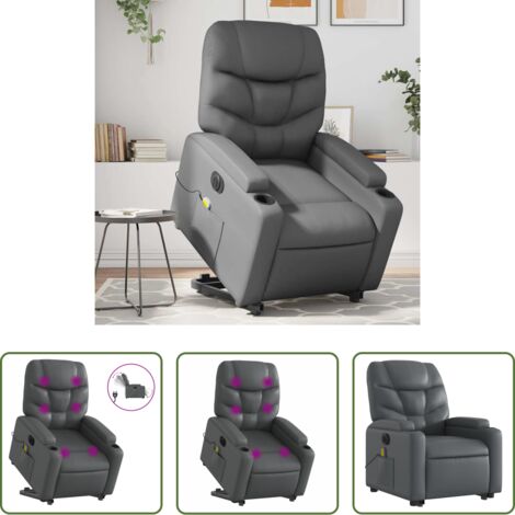 Poltrona reclinabile -  Poltrona Alzapersona Elettrica Reclinabile Grigio in Similpelle
