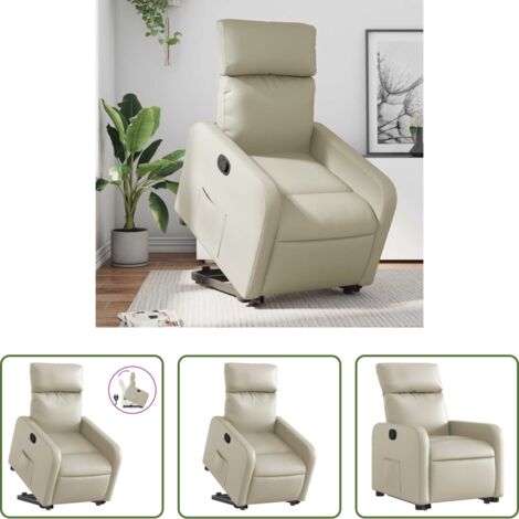 Poltrona reclinabile -  Poltrona Alzapersona Reclinabile Crema in Similpelle