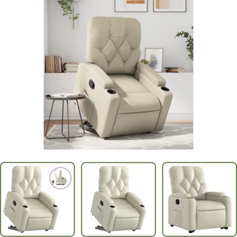 Poltrona reclinabile -  Poltrona Alzapersona Reclinabile Crema in Similpelle