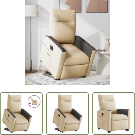 Poltrona reclinabile -  Poltrona Alzapersona Reclinabile Elettrica Crema in Tessuto