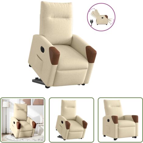 Poltrona reclinabile -  Poltrona Alzapersona Reclinabile Elettrica Crema in Tessuto