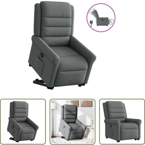 Poltrona reclinabile -  Poltrona Alzapersona Reclinabile Elettrica Grigio Scuro Tessuto