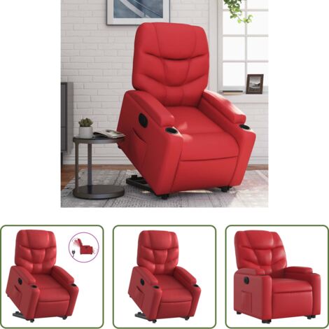 Poltrona reclinabile -  Poltrona Alzapersona Reclinabile Elettrica Rossa in Similpelle
