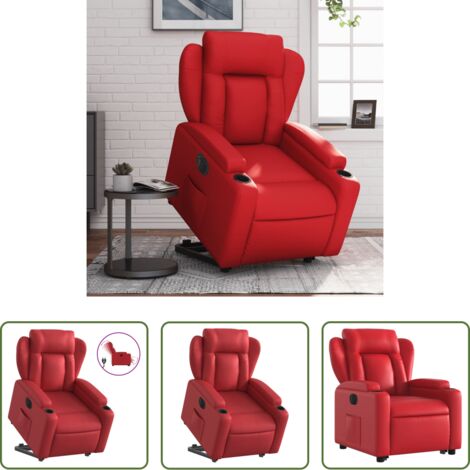Poltrona reclinabile -  Poltrona Alzapersona Reclinabile Elettrica Rossa in Similpelle