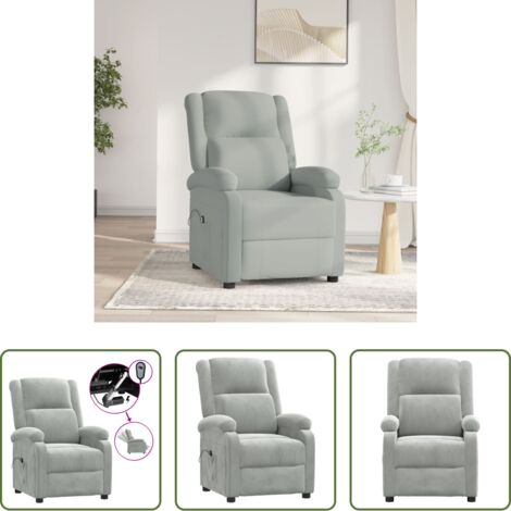 Poltrona reclinabile -  Poltrona Elettrica Reclinabile Grigio Chiaro in Vera Pelle