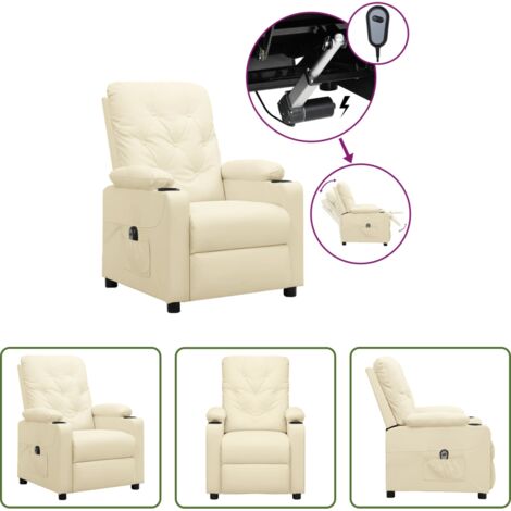 Poltrona reclinabile -  Poltrona Reclinabile Elettrica Crema in Similpelle
