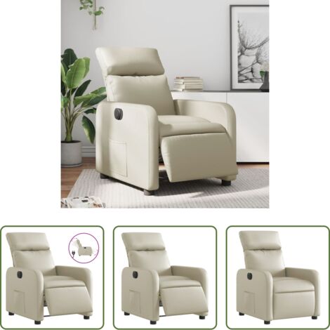 Poltrona reclinabile -  Poltrona Reclinabile Elettrica Crema in Similpelle