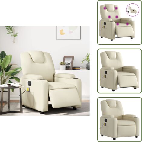 Poltrona reclinabile - vidaXL Poltrona Massaggiante Elettrica Reclinabile Crema Similpelle - Seduta comoda