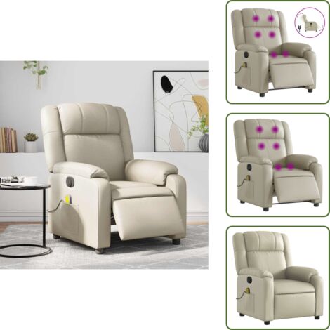 Poltrona reclinabile - vidaXL Poltrona Massaggiante Elettrica Reclinabile Crema Similpelle - Seduta confortevole