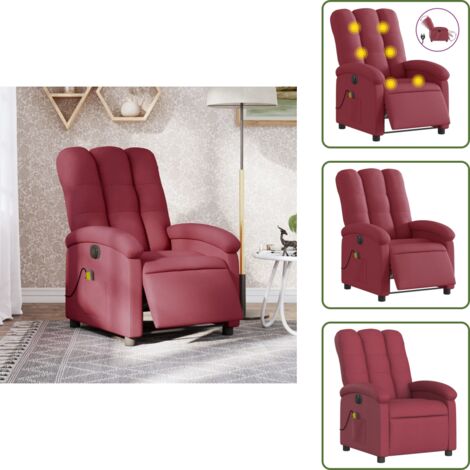 Poltrona reclinabile - vidaXL Poltrona Massaggiante Reclinabile Elettrica Rosso Vino Tessuto - Seduta comoda