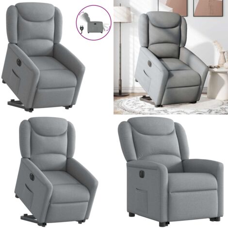 Poltrona Reclinante Alzapersona Elettrica Grigio Chiaro Tessuto - Funzione di sollevamento - Reclinazione elettrica