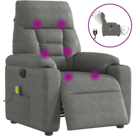 Poltrona Reclinante Massaggi Elettrica Grigio Scuro Microfibra vidaXL