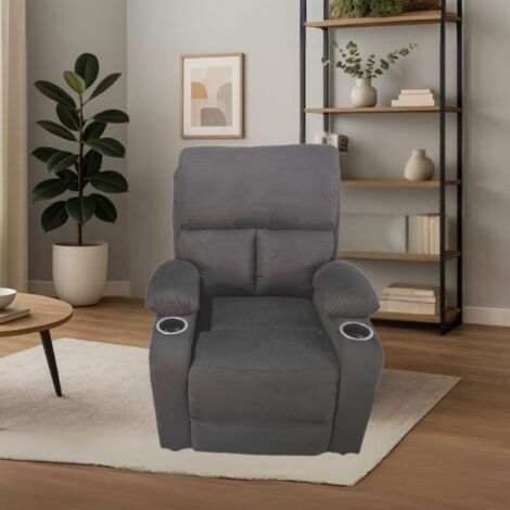 Poltrona recliner manuale Ninetta con portabicchieri in microfibra nero