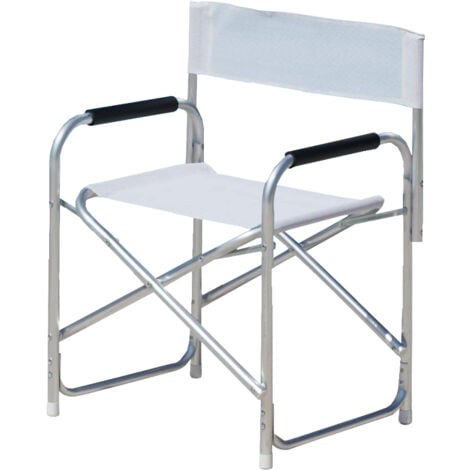 FERLIVING Poltrona Regista Tubolare in Alluminio 56x47x78 cm - Tessuto Antistrappo Bianco