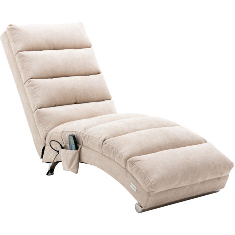 Poltrona Relax 148x55x87cm, Supporto totale massaggio Sedile capitonné Tasche laterali lino beige per casa