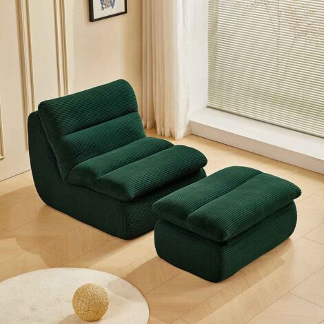 Poltrona relax 81X75X156 cm con sgabello in morbido, può essere smontata, tessuto corduroy, verde