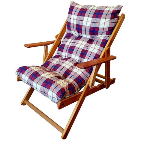POLTRONA RELAX COMODONA ROSSO BORDEAUX SCOZZESE IN LEGNO CON 3 POSIZIONI