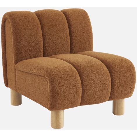 Poltrona relax con gambe rotonde in legno e tessuto bouclé