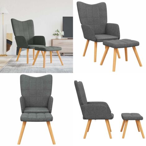 Poltrona Relax con Poggiapiedi Grigio Scuro in Tessuto - Sgabello - Design moderno