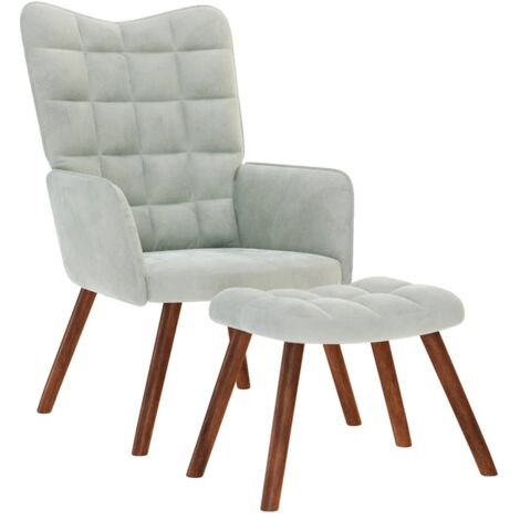 Poltrona Relax con Sgabello Grigio Chiaro in Velluto vidaXL