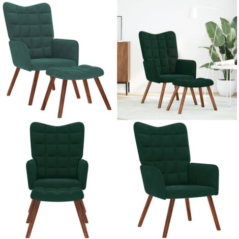 Poltrona Relax con Sgabello in Velluto Verde Scuro - Sgabello - Velluto verde scuro