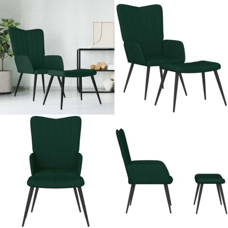 Poltrona Relax con Sgabello Verde Scuro in Velluto - Sgabello - Velluto