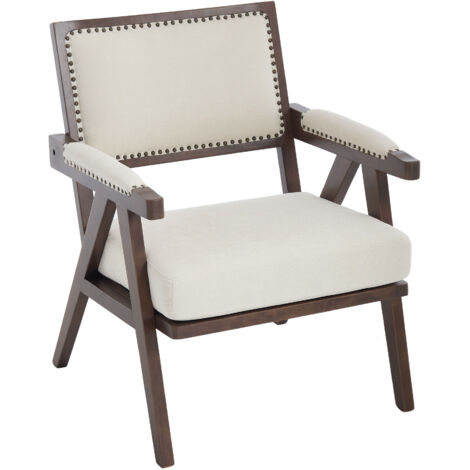 Poltrona Relax con Struttura Legno e Cuscini, in Tessuto, Stile Metà Secolo Moderno, Beige, per Soggiorno o Camera