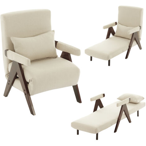 Poltrona relax con vassoio, sedia imbottita, adatta per soggiorno e camera da letto, schienale regolabile, beige+marrone