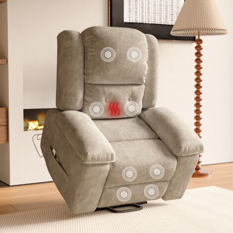 Poltrona relax elettrica, con funzione relax, aiuto al sollevamento, funzione reclinabile, riscaldamento, vibrazione, poltrona massaggiante classica - Marrone