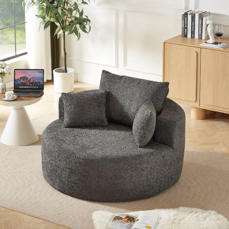 Poltrona Relax in Ciniglia, Pronta all'Uso Senza Montaggio, Cuscino Schienale Ergonomico, Grigio, per Soggiorno, Camera da Letto